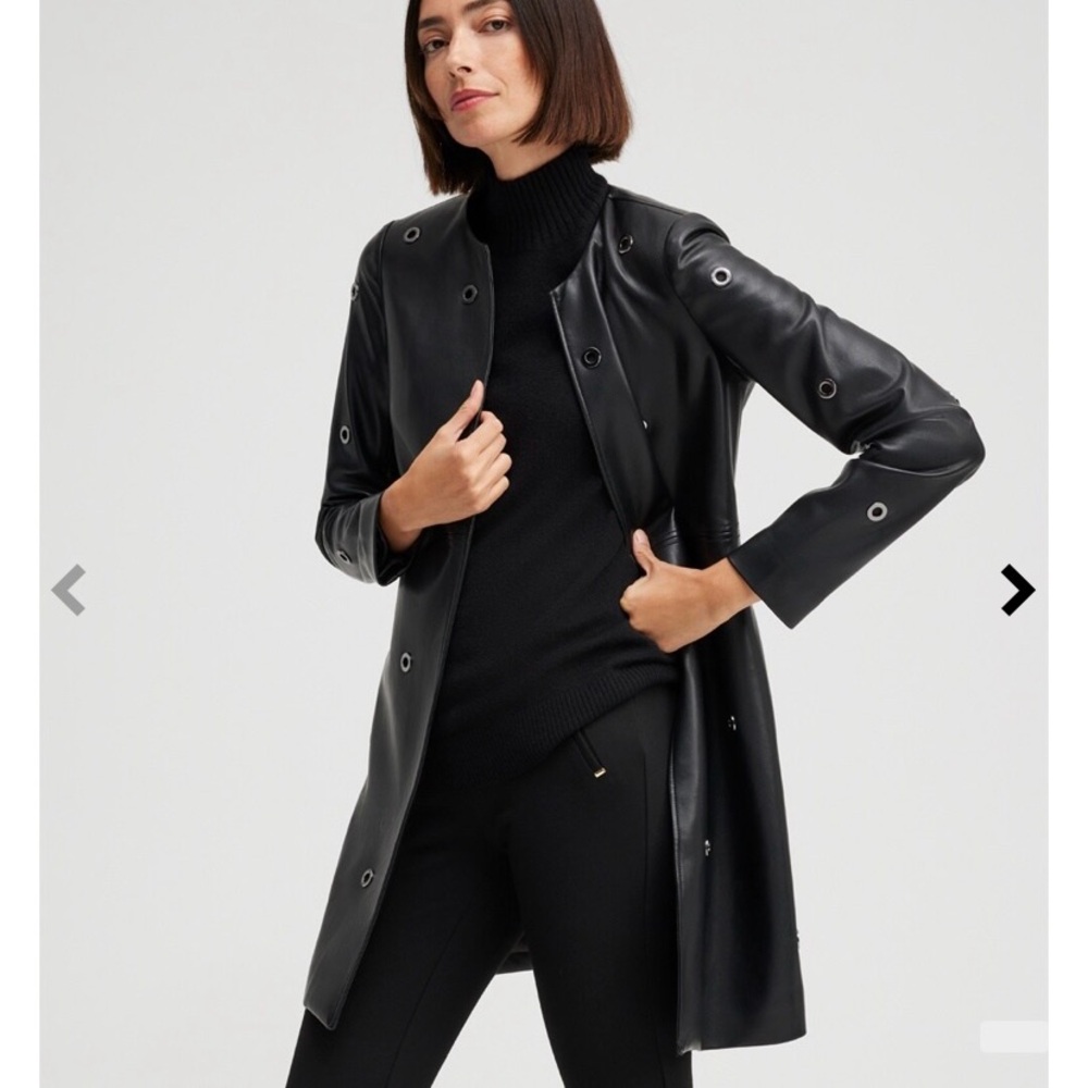 Chico's Black Long Open-Front Coat FAUX LAMB LEATHER